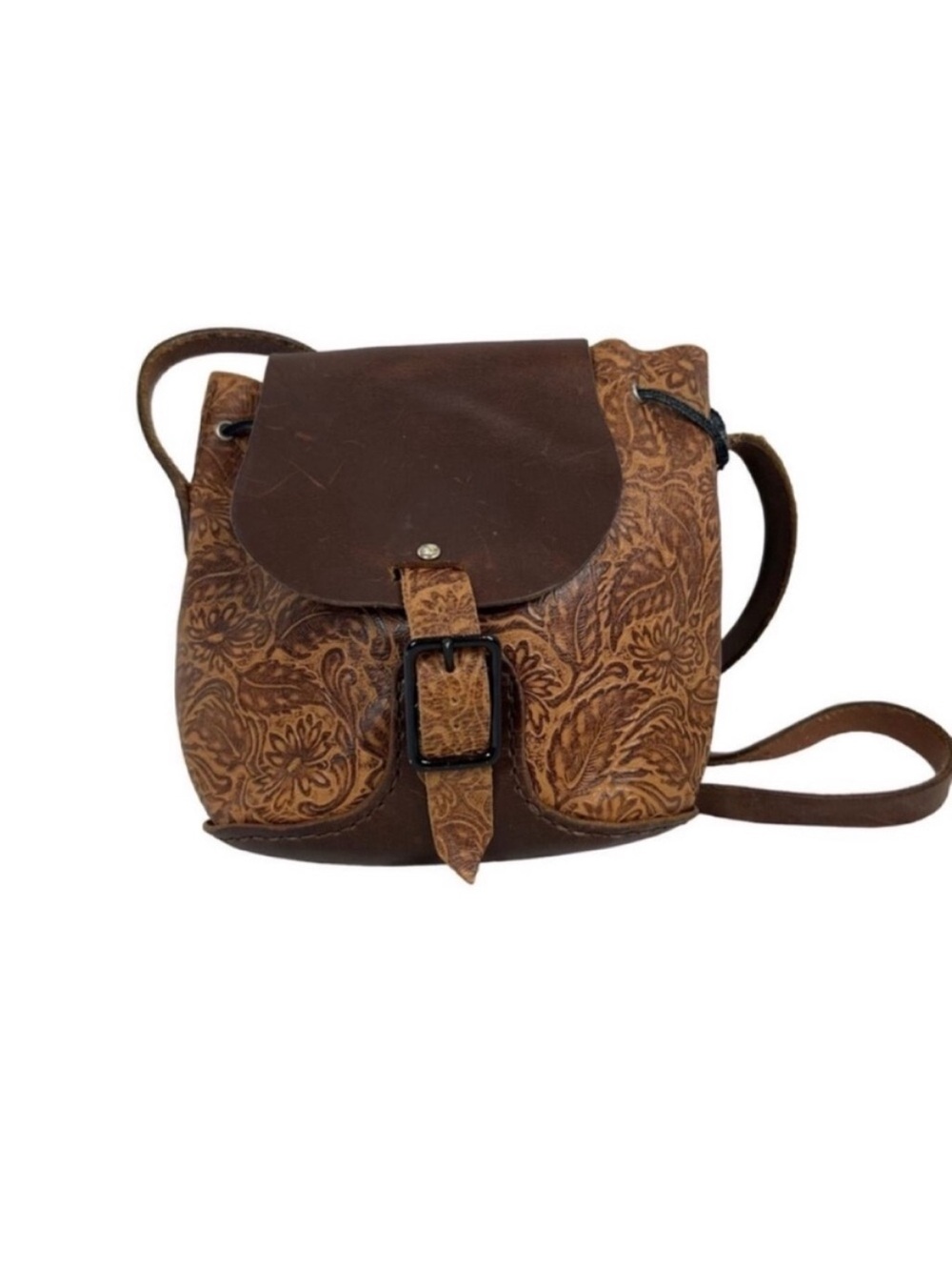 genuine soft tooled leather floral embossed mini bucket crossbody